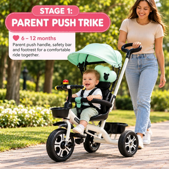 3-in-1 Kids Tricycle Stroller with Parent Push Handle & Canopy