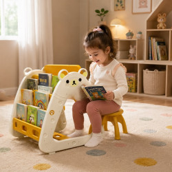 3-in-1 Kids Activity Desk | Drawing Easel and Bookshelf with Stool