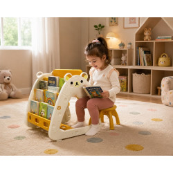 3-in-1 Kids Activity Desk | Drawing Easel and Bookshelf with Stool