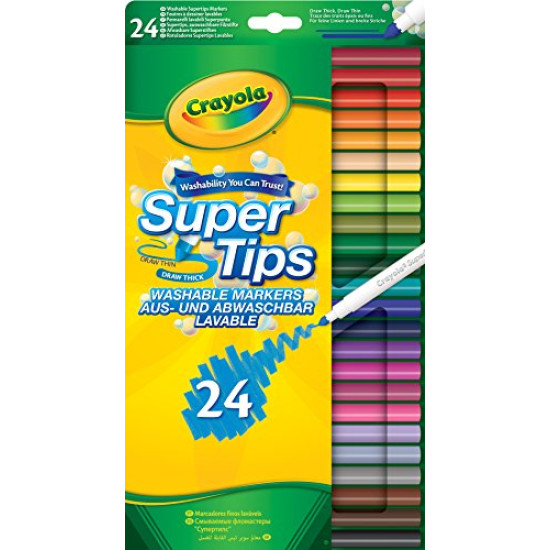 Crayola 24 Super Tips Washable Markers – 24 Colour Fine Line Marker Set