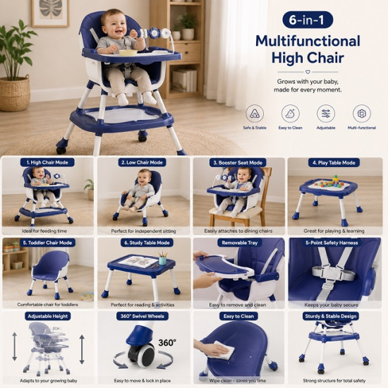 CY8 Convertible Baby Feeding Chair | Adjustable High Chair & Toddler Booster Seat