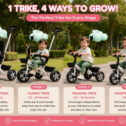 3-in-1 Kids Tricycle Stroller with Parent Push Handle & Canopy