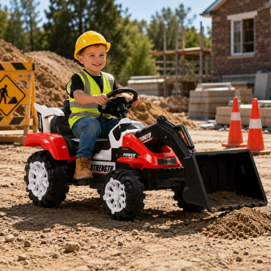 Kids 12V Electric Ride-On Excavator with Working Front Loader