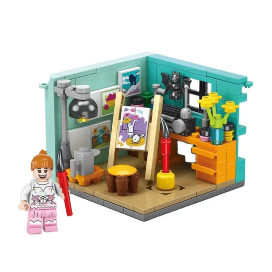 Kids Mini Indoor Art Studio Building Blocks Play Set
