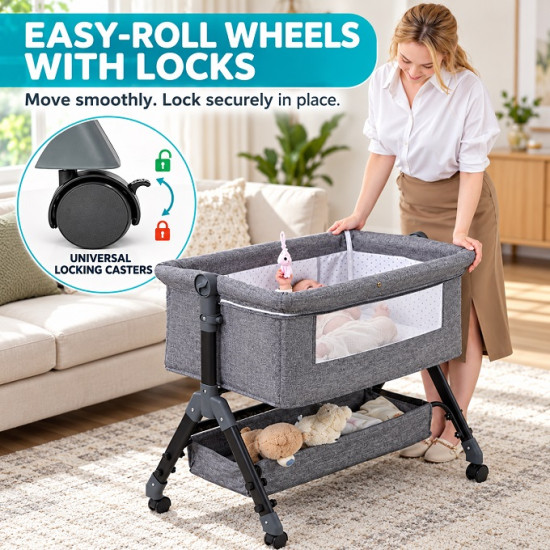 Lunu Bebe Luxury Baby Bassinet with Canopy & Storage