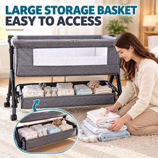 Lunu Bebe Luxury Baby Bassinet with Canopy & Storage