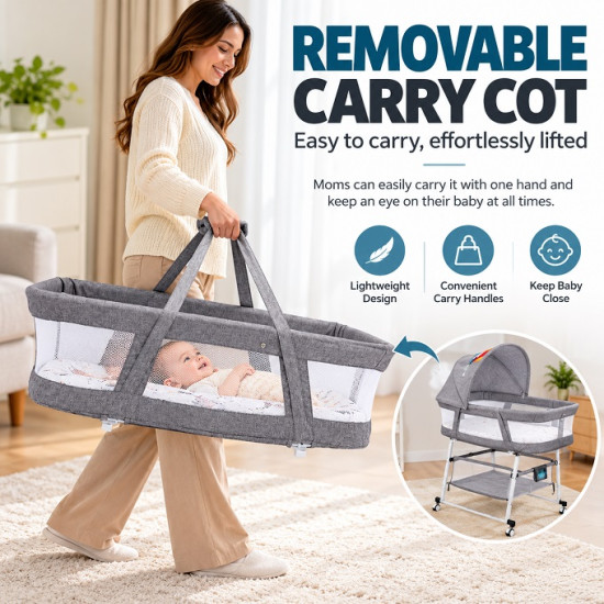 Lunu Bebe Multi-Purpose Baby Bassinet with Canopy & Storage