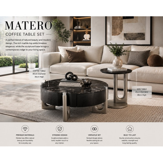 Matero Luxury Marble Coffee Table Set with Side Table – Modern Living Room Furniture South Africa