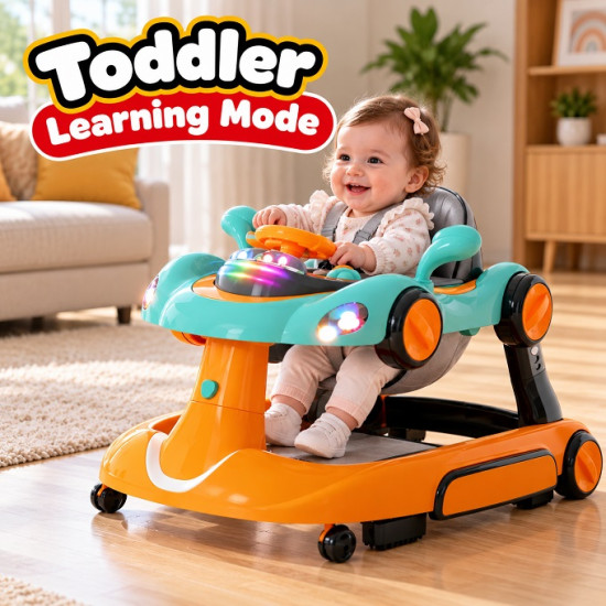 Multifunctional Baby Walker with Parent Push Handle