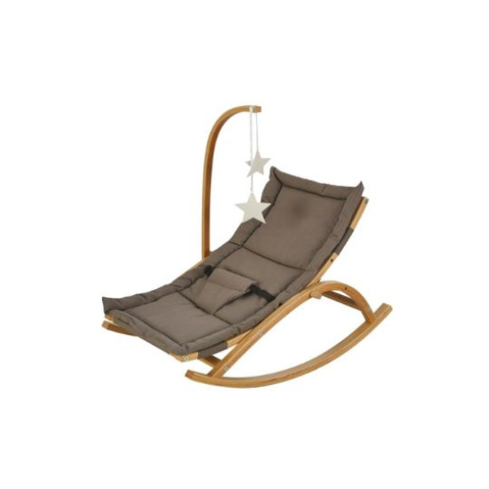 Premium Wooden Baby Rocker with Cushion & Hanging Toy | Natural Beech Wood