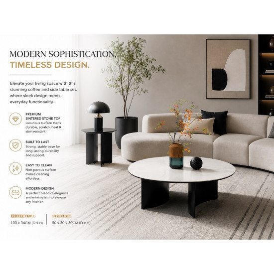 Verona Designer Stone Top Coffee Table Set | Modern Luxury Coffee Table