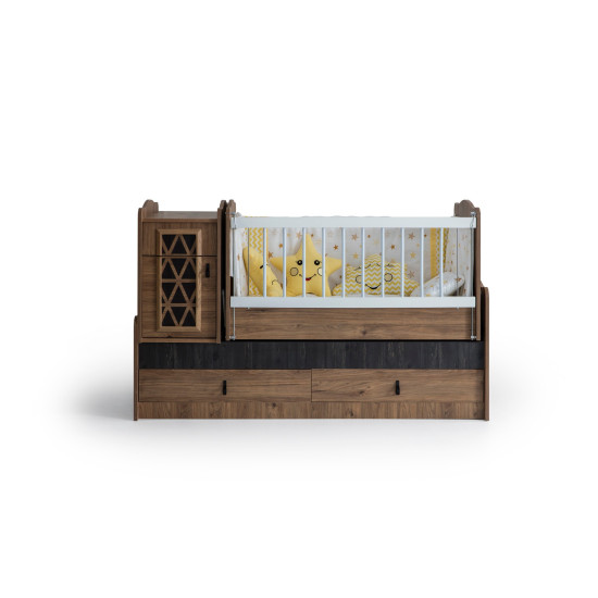 Walnut 2-in-1 Convertible Baby Cot & Toddler Bed with Storage Drawers