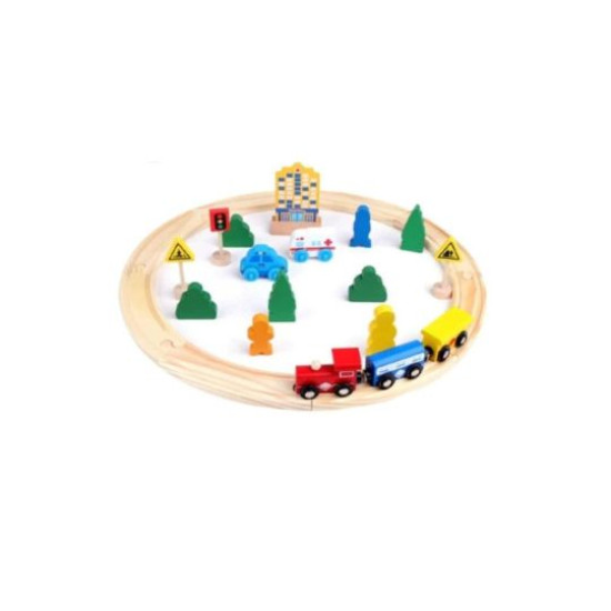 Wood Mom 26 Piece Wooden Train Track Set | Educational Wooden Railway Toy