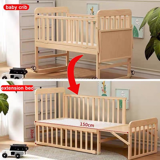 4-in-1 Multifunctional Wooden Baby Cot & Bedside Crib