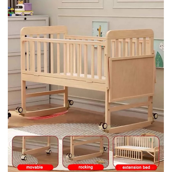 4-in-1 Multifunctional Wooden Baby Cot & Bedside Crib