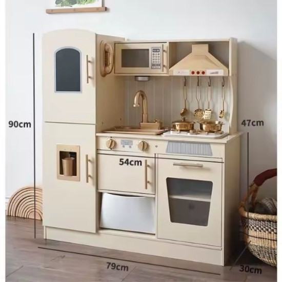 Luxury Wooden Play Kitchen with Refrigerator for Kids | Montessori Kitchen Set